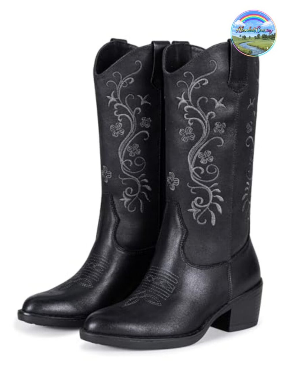 Women's Cowgirl Boots Embroidered Faux Leather Mid-Calf Pointed Toe